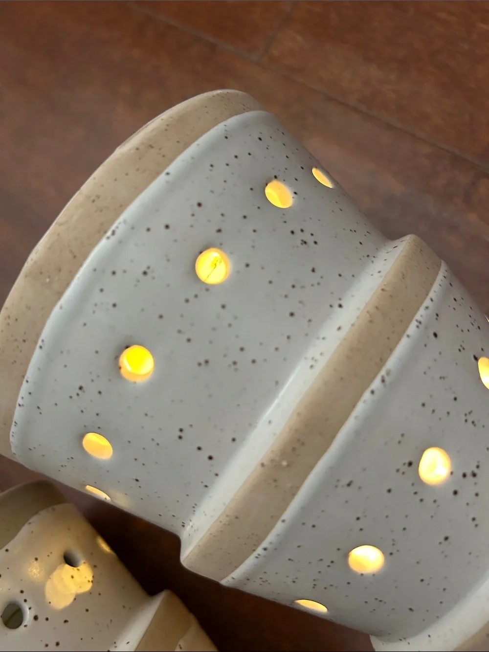 Crate&Barrel Speckled Ceramic LED Base in White and Brown, 8”, Set of Two